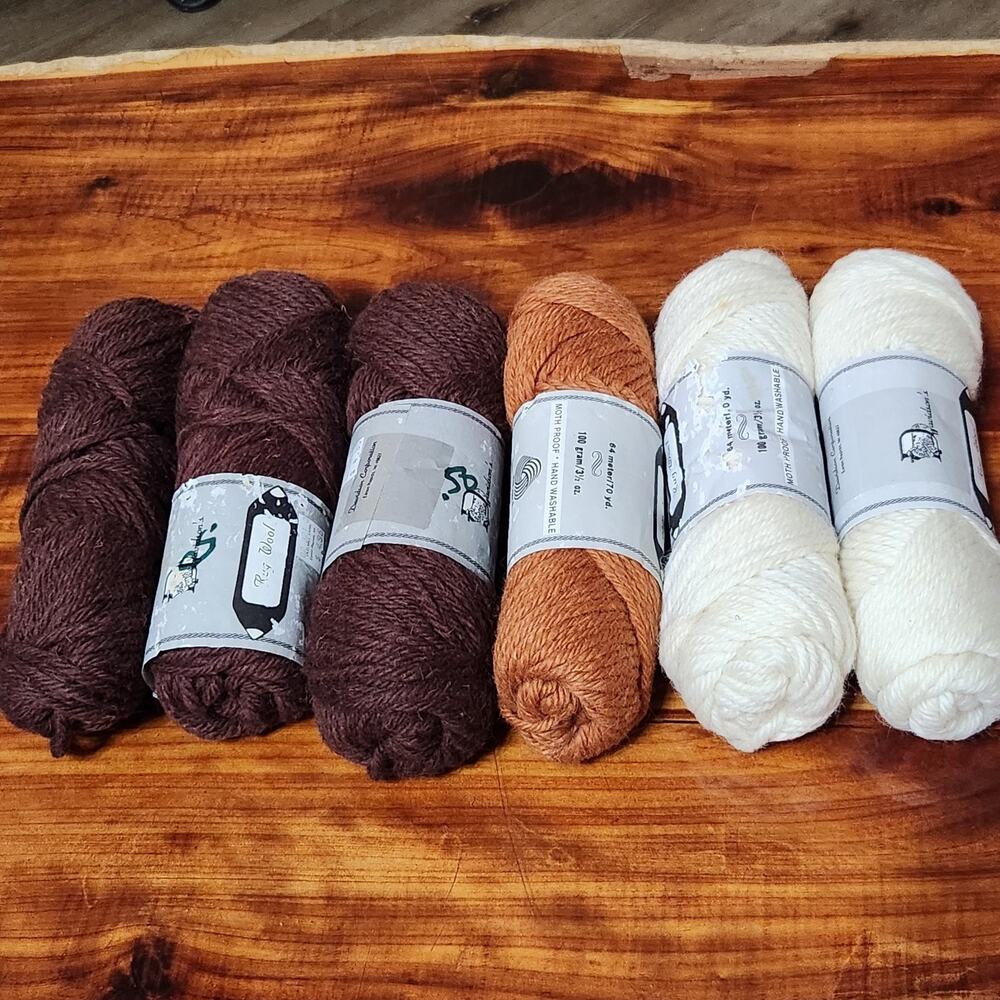 6 Skeins Yarn 100% Virgin Rug Wool Vintage Made USA 100 G 3.5 Oz 70 Yards